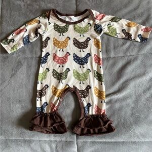 Rustic Chicken Infant Ruffle Romper